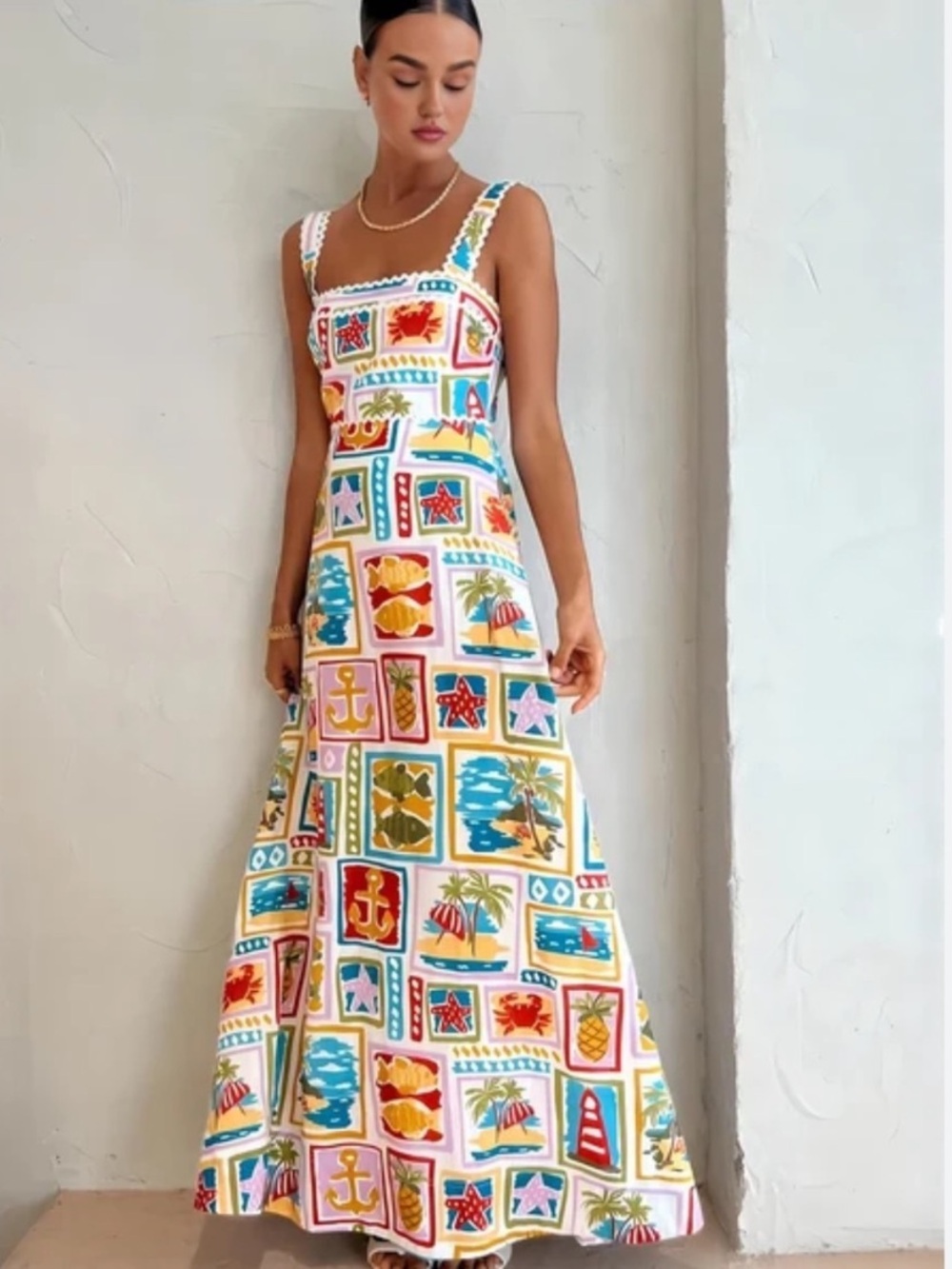 Commense Multicolor Tropical Print Maxi Dress